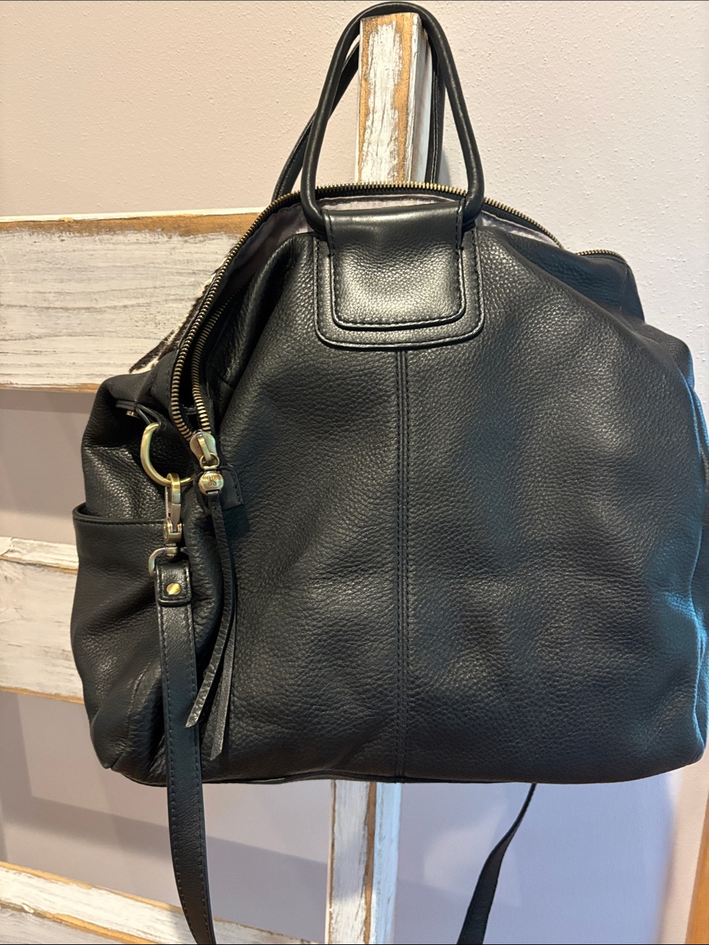 HOBO Black and White Cowhide Satchel - Picture 2 of 9